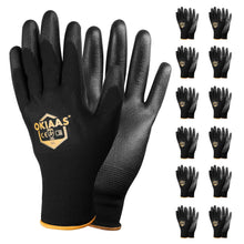 12 Pairs Safety Work Gloves with PU Coated, for Mechanic, Warehouse, Gardening