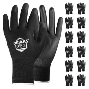 12 Pairs Safety Work Gloves with PU Coated, for Mechanic, Warehouse, Gardening