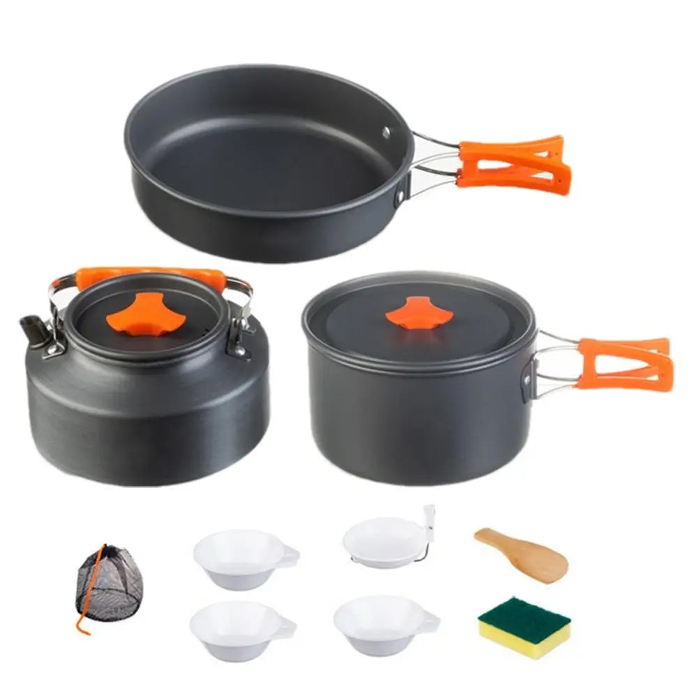Portable Camping Cookware Set Outdoor Pot Tableware Kit Cooking Water Kettle Pan Travel Cutlery Utensils Hiking Picnic Equipment